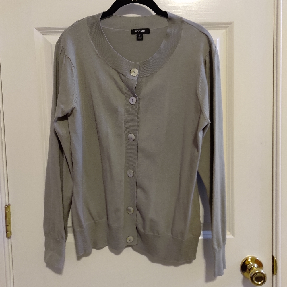 Bogari  Women's Grey Silk Lightweight Long Sleeve  Cardigan Sweater Size XL